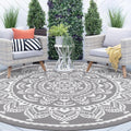 Waterproof Outdoor Rug 6ft Round Reversible Boho Patio Mat - Portable