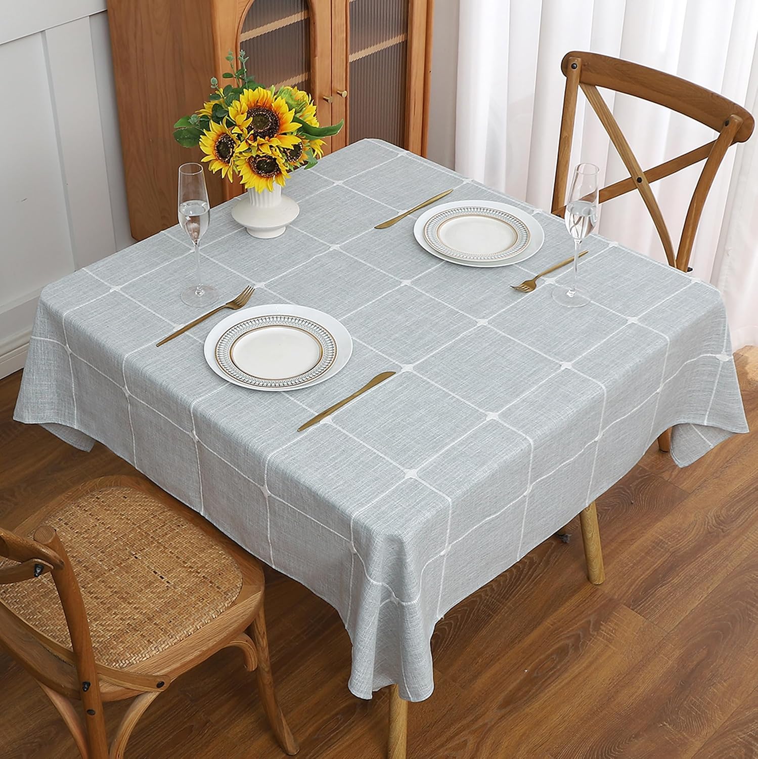Gernaice Plaid 70x70 Inch Square Tablecloth for Dining Use