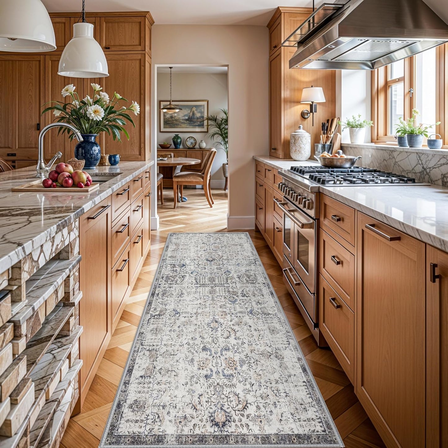 RUUGME Washable 4x8 Runner Rug - Vintage Non Slip Kitchen Mat