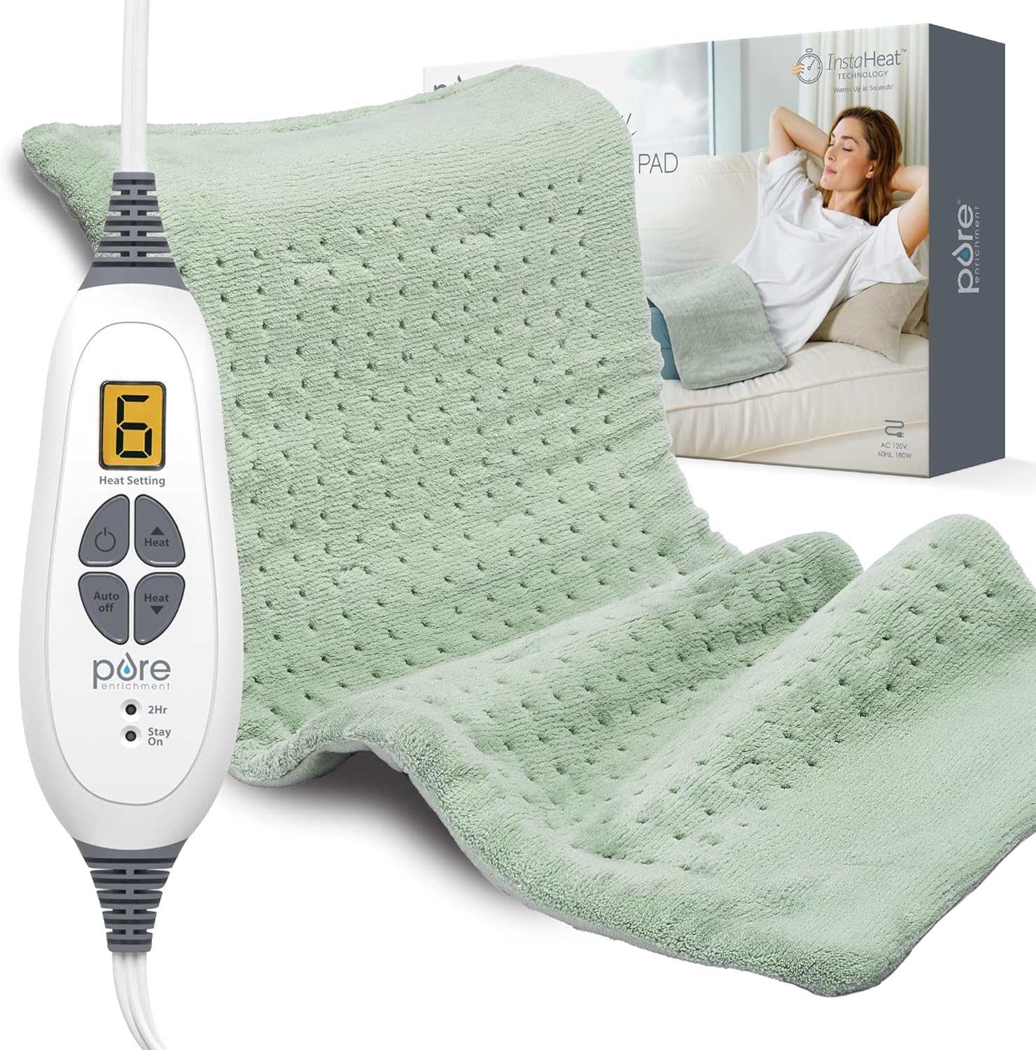 PureRelief XL Heating Pad for Back Pain & Cramps - 12 x 24 in