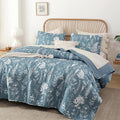 King Size Mineral Blue Quilt Bed Spread - Reversible Floral Comfort