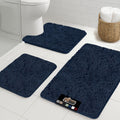 Navy 3 Piece Chenille Bath Rug Set - Plush Absorbent Mats
