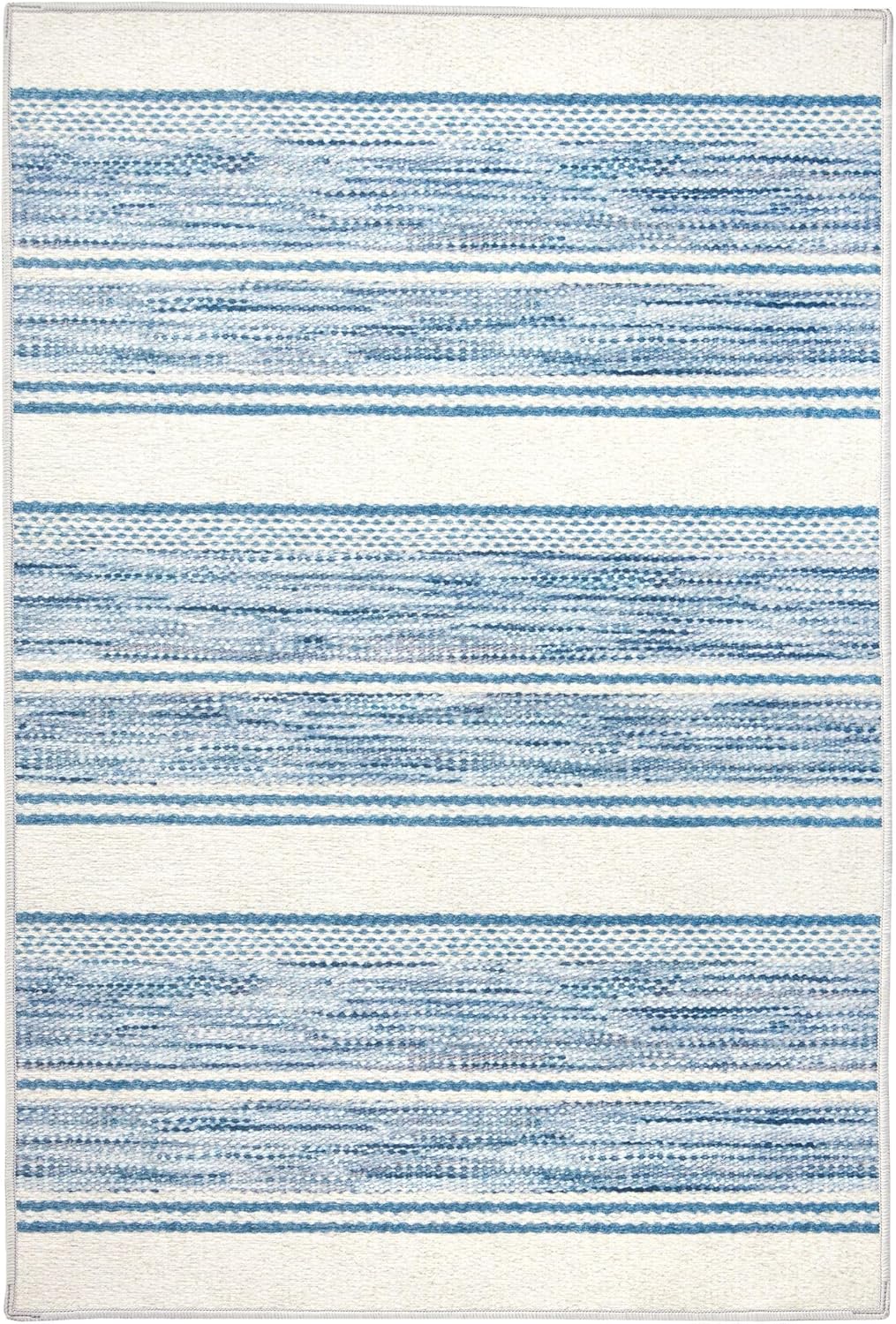Bowman Stripe Blue Machine Washable Runner Rug for Every Room