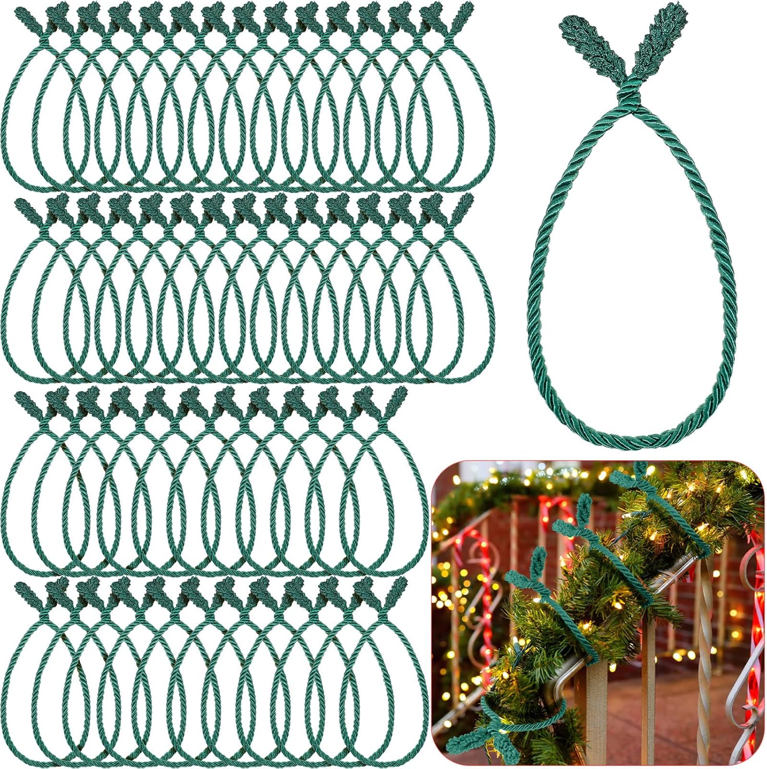 Christmas Garland Ties for Banister - 100 Pcs 20 Inches Green