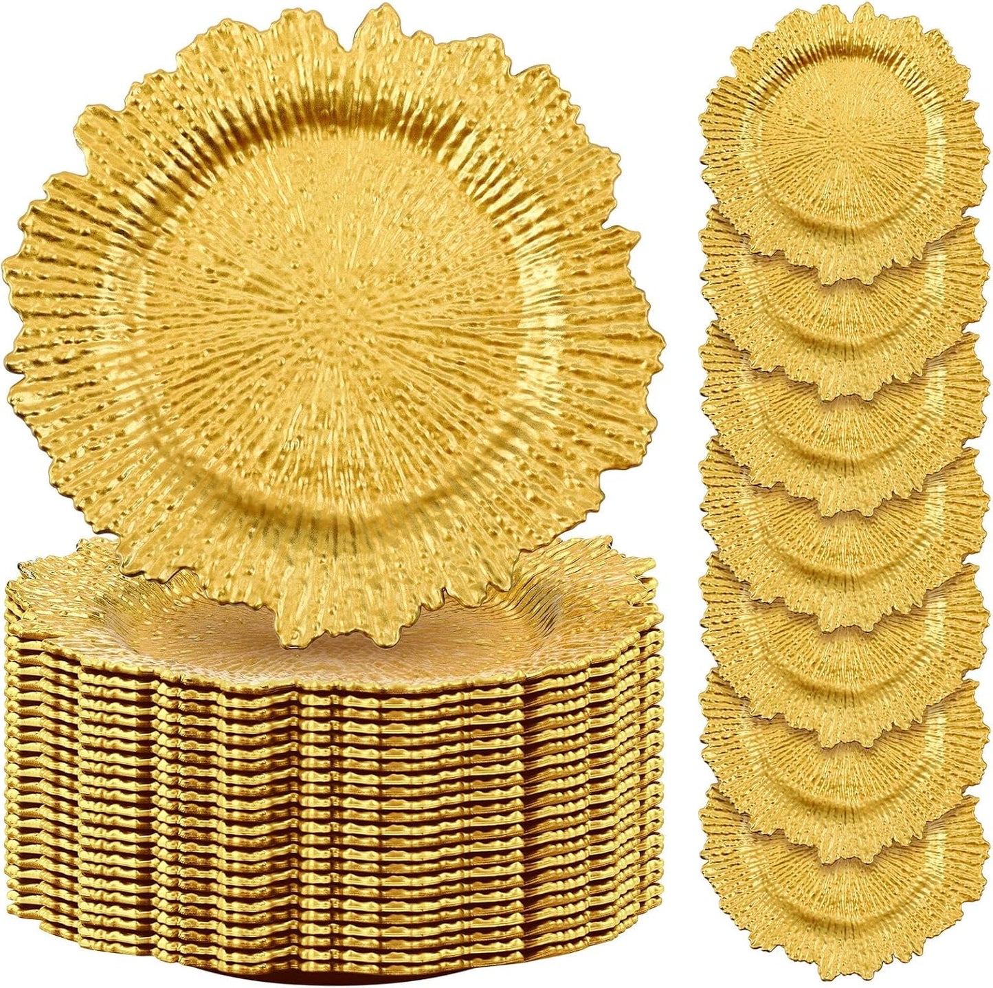 50 Pcs Gold Floral Charger Plates - Elegant Wedding Decor