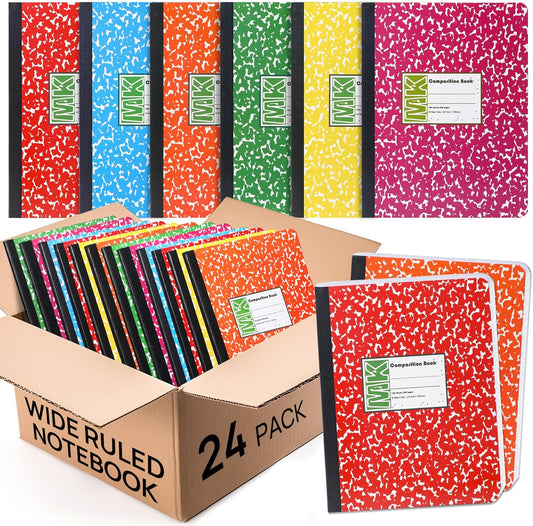 24 Pack Wide Ruled Comp Notebooks, 100 Sheets, Assorted Colors - miikoul