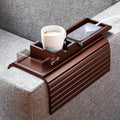 Bamboo Couch Armrest Table Walnut - Foldable Sofa Arm Tray with Cup