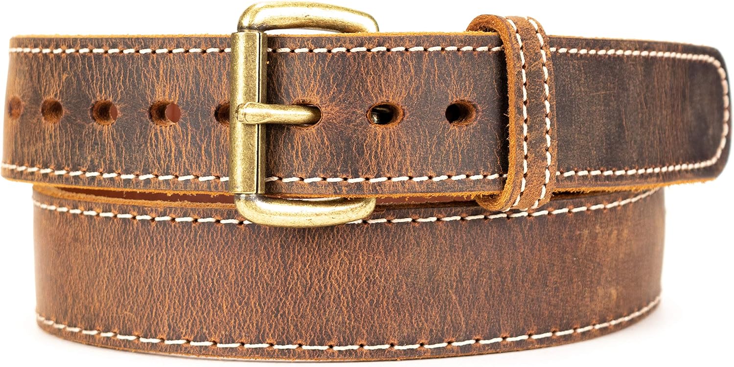 Distressed Steel Core American Bison Leather Gun Belt - 1.5 in