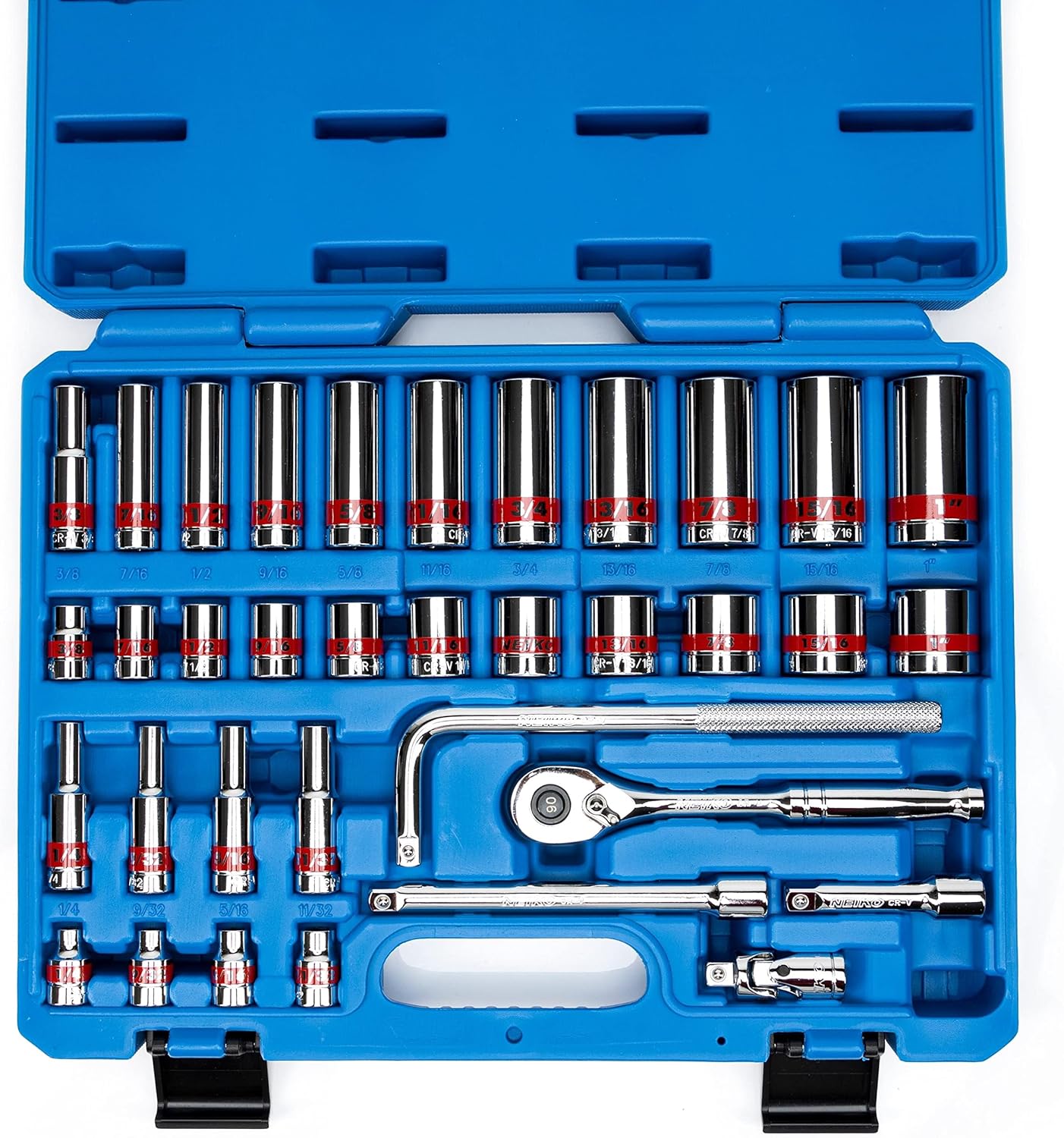 NEIKO 3/8 Drive Socket Set with Quick Release Ratchet, 35 Piece