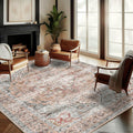 Washable Area Rug 9 ft x 12 ft Light Cyan and Light Red Retro Flowers
