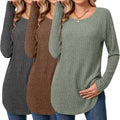 Ficerd Women's Curved Hem Long Sleeve Tunic Tops - 3 Pack