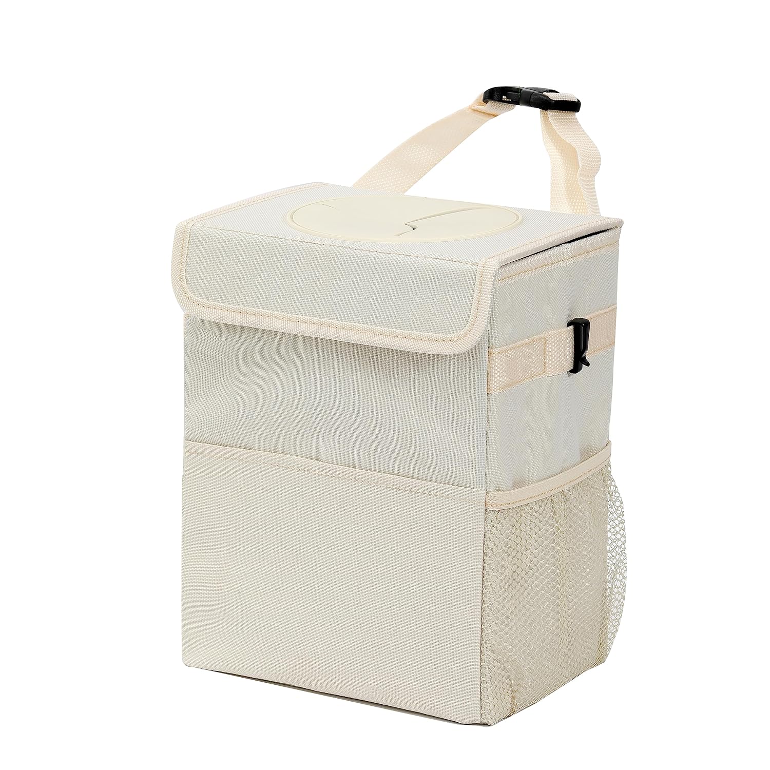 Leakproof Car Garbage Can - 3 Pockets, Waterproof, Beige