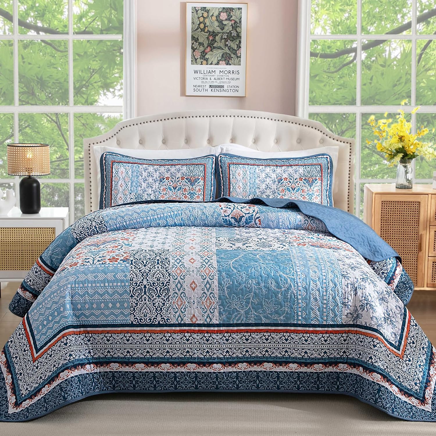 Blue Quilt Set King Size - Lightweight Bohemian Bedding Set