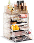 Clear Glitter Makeup Organizer - 4 Large 2 Small Drawers Storage