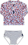 Girls Red White and Bloom Long Sleeve Rash Guard 2-Piece - UPF 50