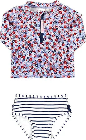 RuffleButts Baby/Toddler Girls Long Sleeve Rash Guard Swimsuit Set