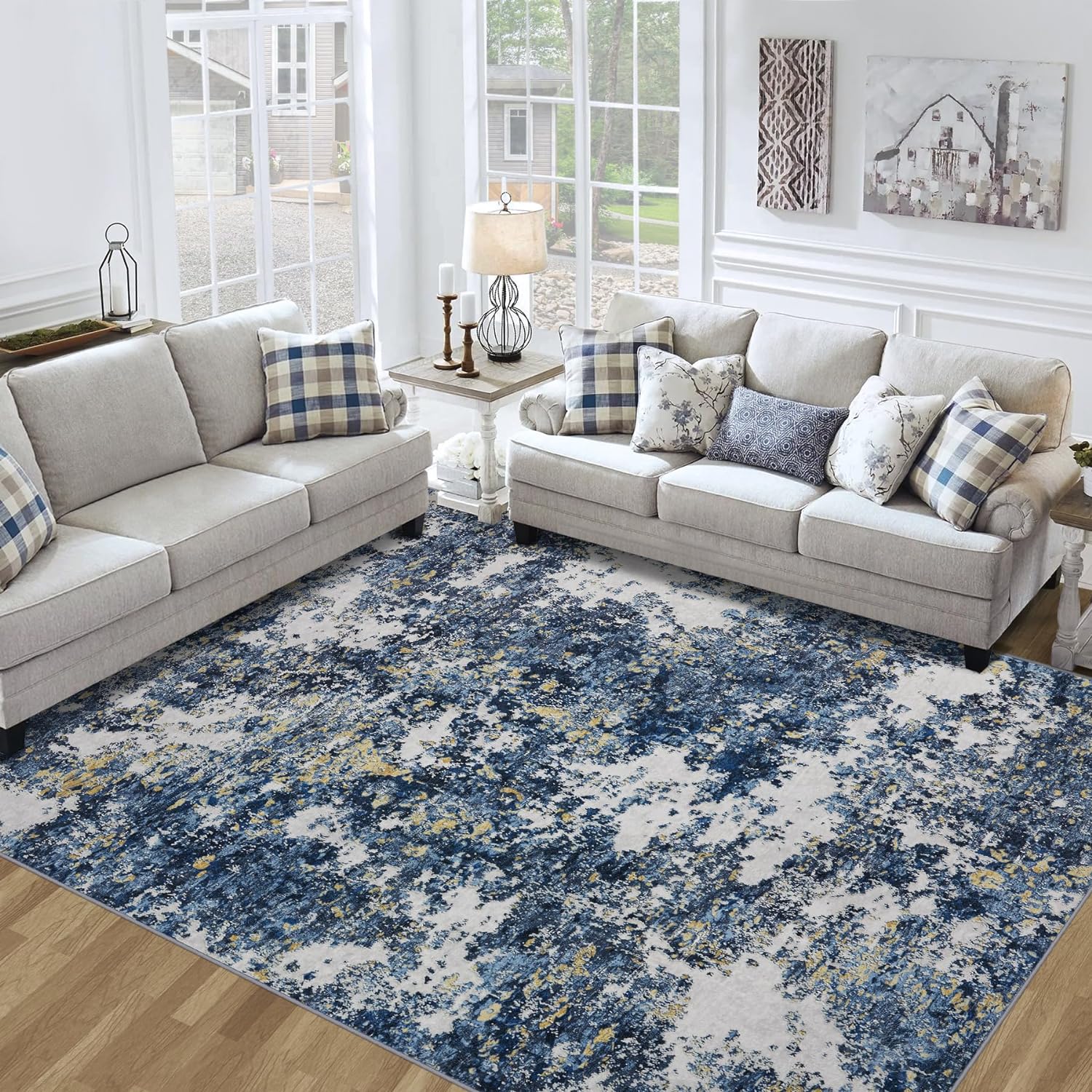 8x10 Area Rug for Living Room: Soft Abstract Washable Carpet