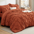 Bedsure Queen Comforter Set Burnt Orange - 7-Piece Pintuck Bedding