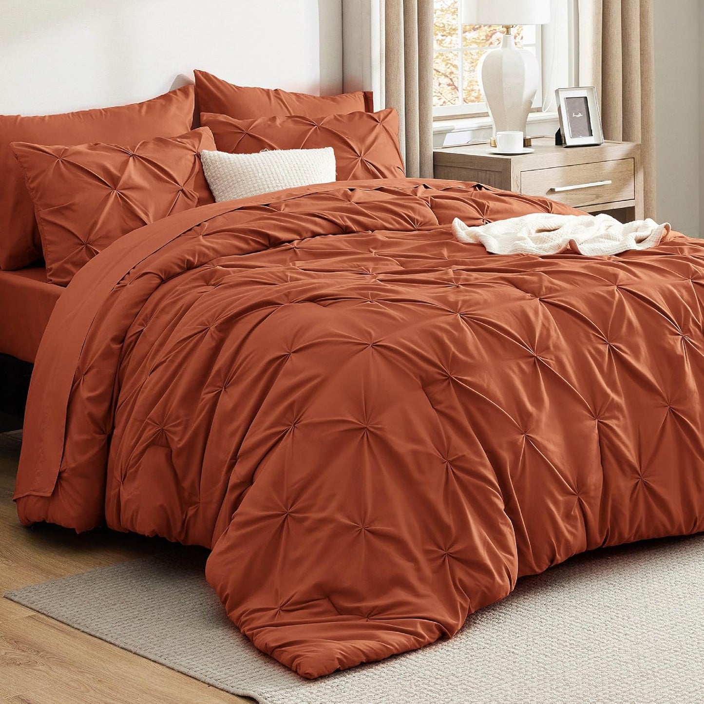 Bedsure Queen Comforter Set in Burnt Orange for Cozy Elegance