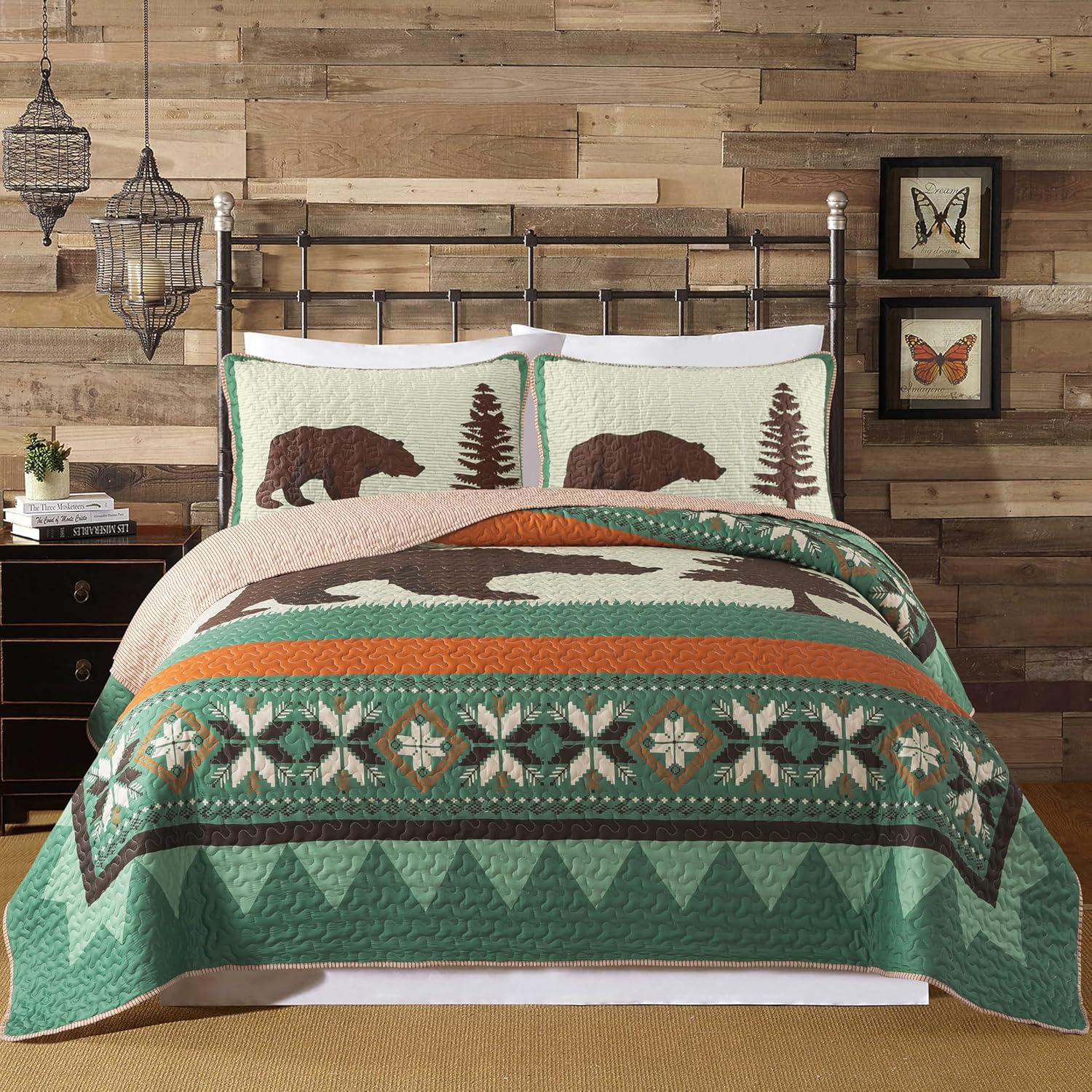 Rustic Bear Quilt Set - Queen Size with Shams