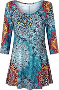 Nandashe Womens 3/4 Sleeves Floral Tunic Top - Flowy Everyday Fit