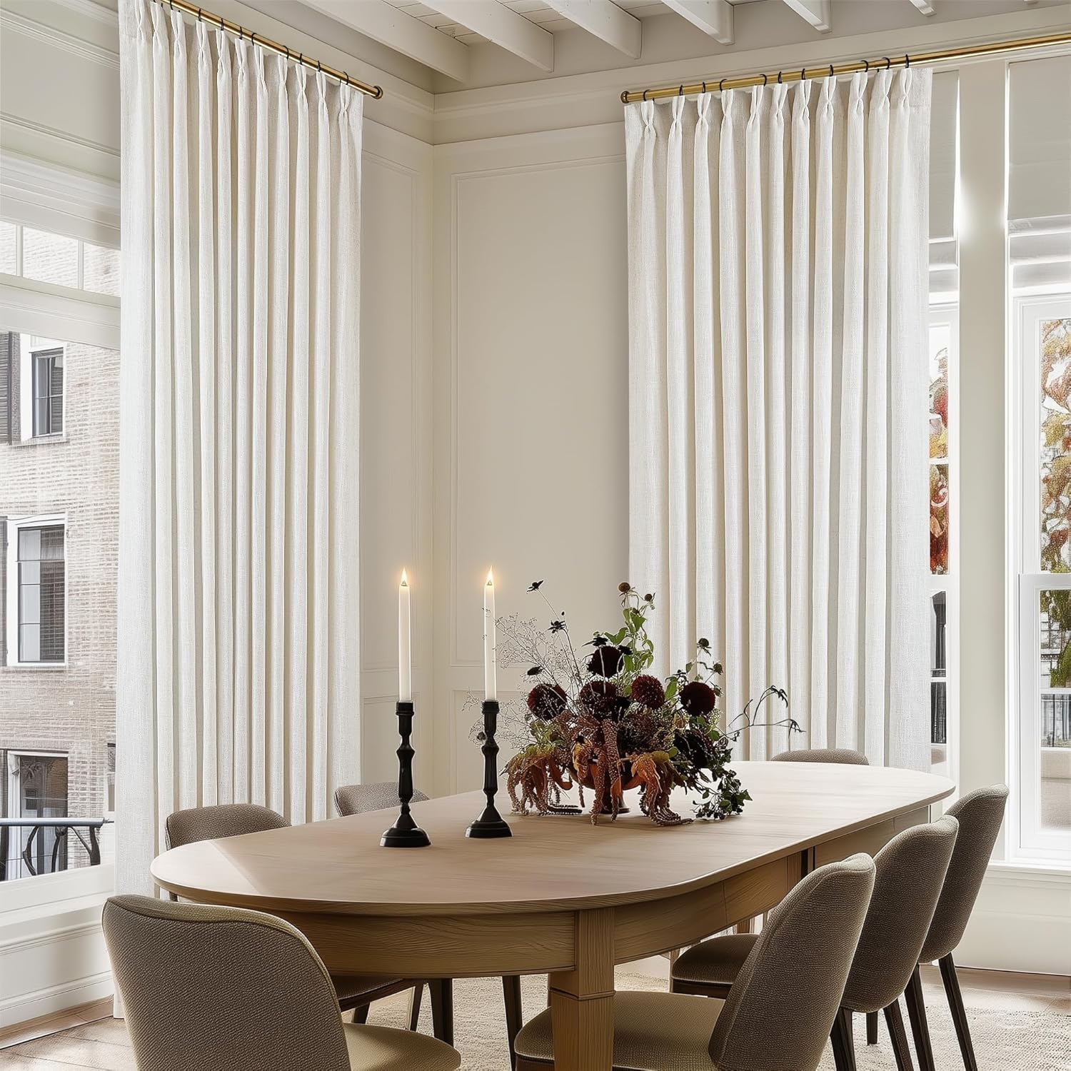 102 Inch Long Curtains Extra Wide Pinch Pleat Linen for Living Room
