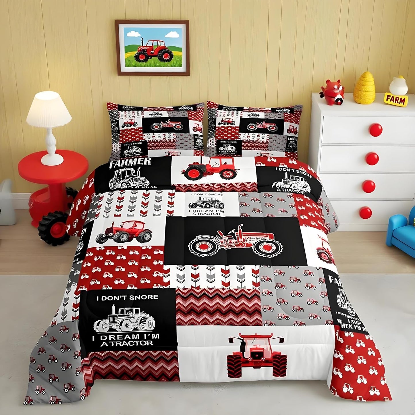 Feelyou Cartoon Tractor Comforter Set for Kids Vehicle Bedding