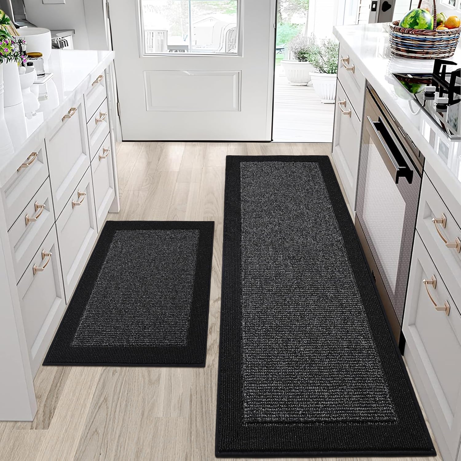 BEQHAUSE Kitchen Rugs and Mats Set of 2 Non-Slip Durable Design