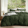 Bedsure Boho Duvet Cover Queen Size - Dark Green Soft Tufted Design