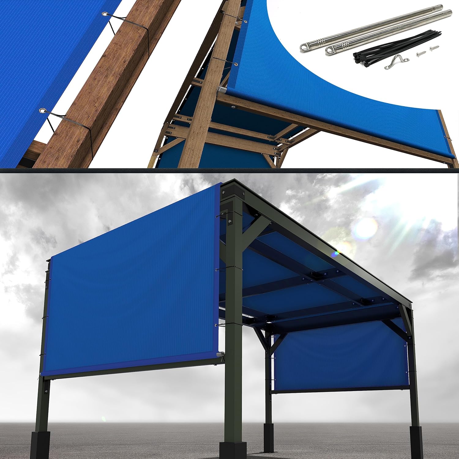 11ft W x 21ft L Blue Pergola Sun Shade Canopy Replacement Cover
