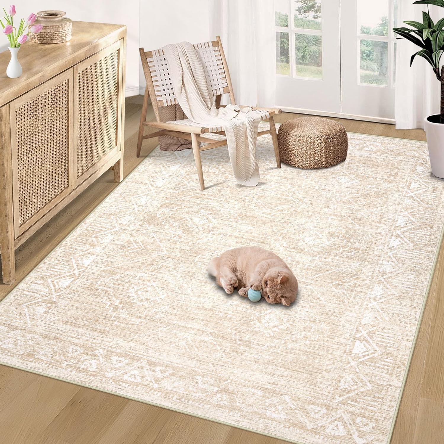 Vintage Moroccan Trellis Area Rug - 4x6 Machine Washable