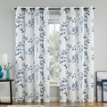 Blue Navy Floral Linen Semi Sheer Curtains 50x96 2 Panels - Light