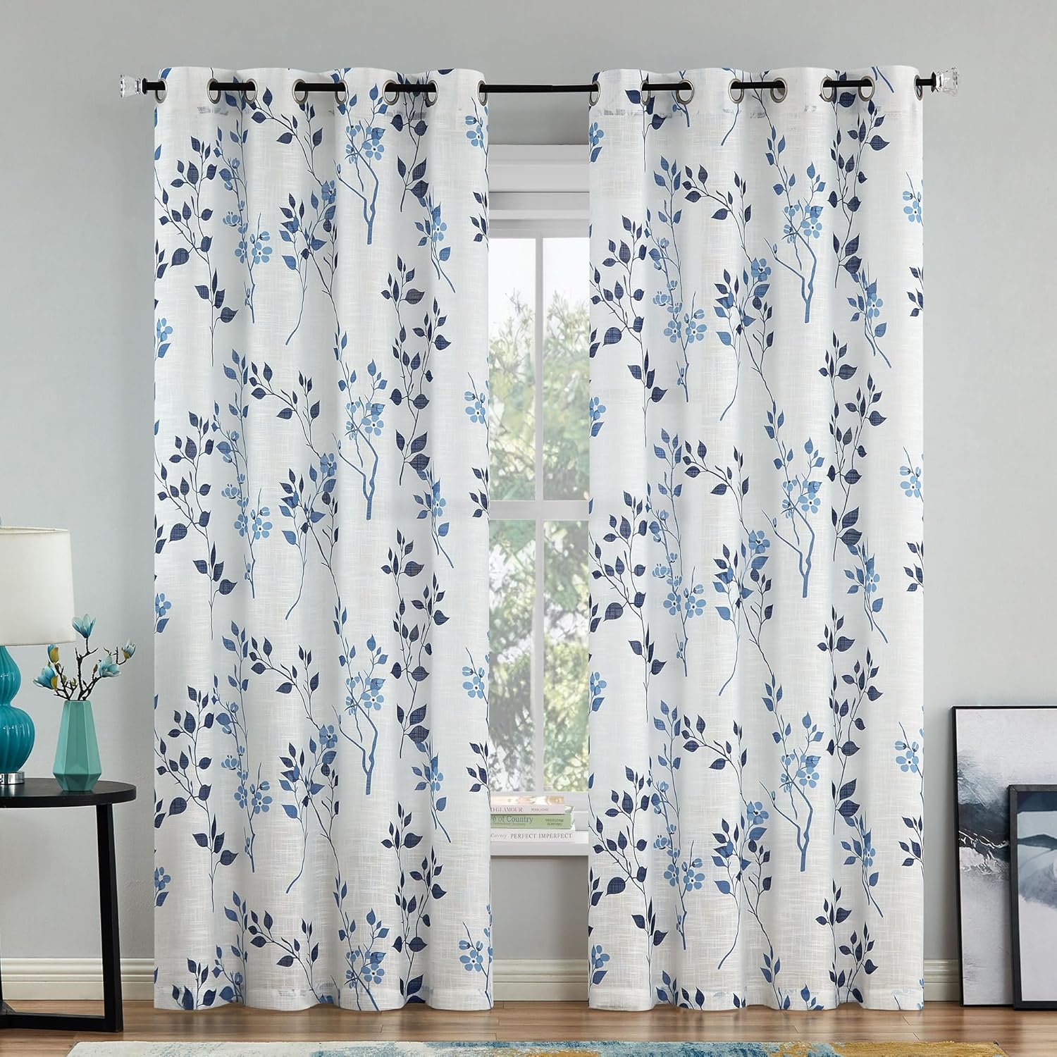 Beauoop Floral Linen Semi Sheer Curtains for Elegant Spaces