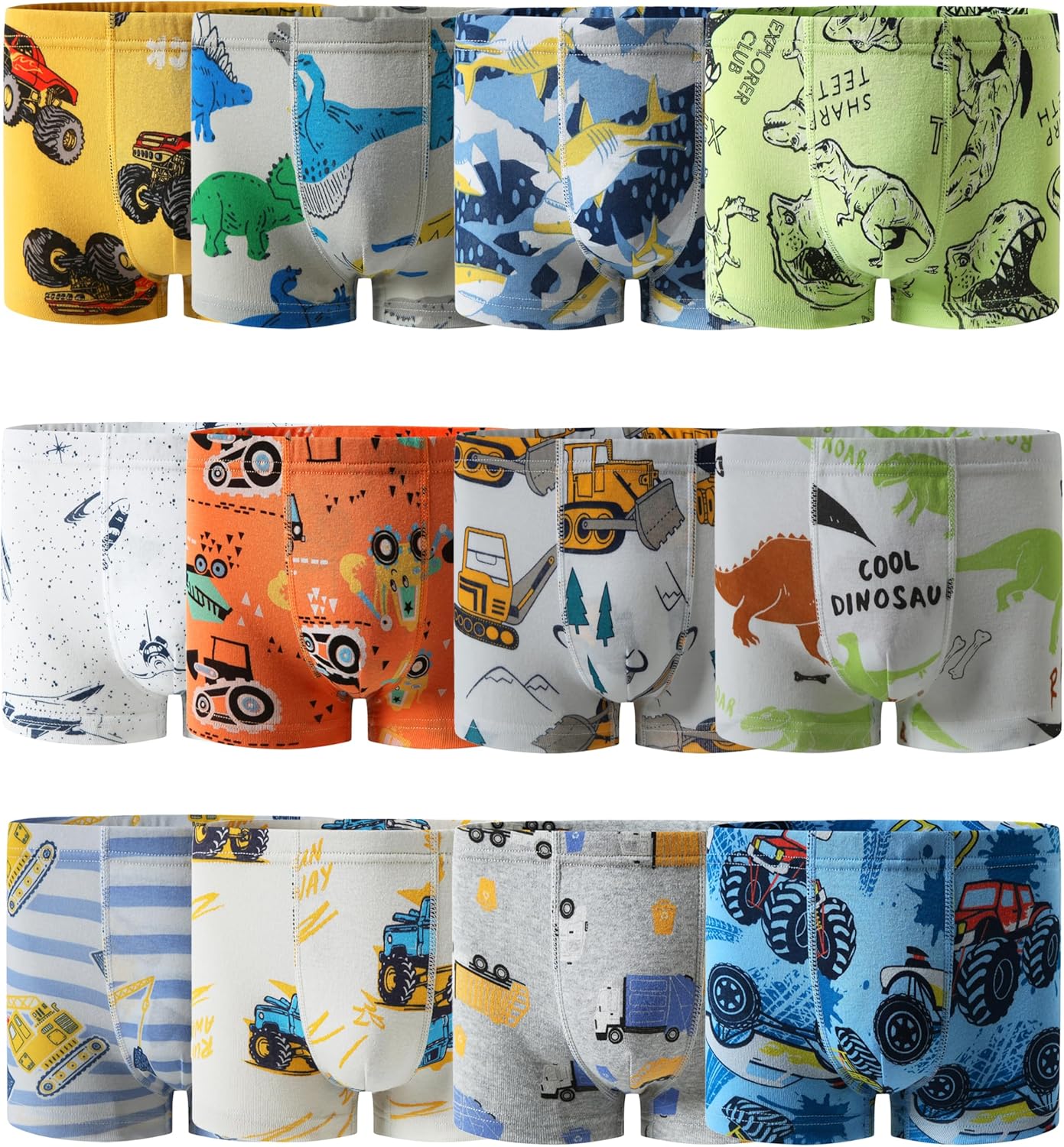 Boboking Boys Soft Boxer Briefs with Fun Dinosaur and Shark Prints