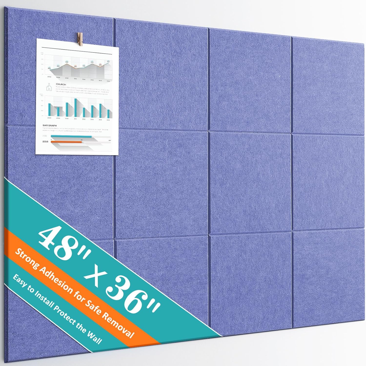Large Bulletin Board Set with Felt Wall Tiles for Home Office