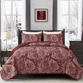 Red Paisley Quilt Set Queen Size Boho Quilt Bedspread Set - All Season