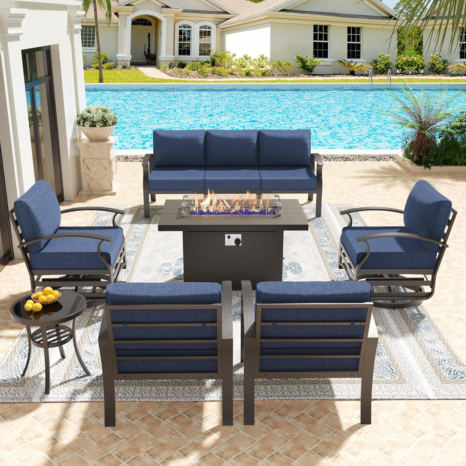 Kullavik Aluminum Patio Furniture Set with Fire Pit & Swivels