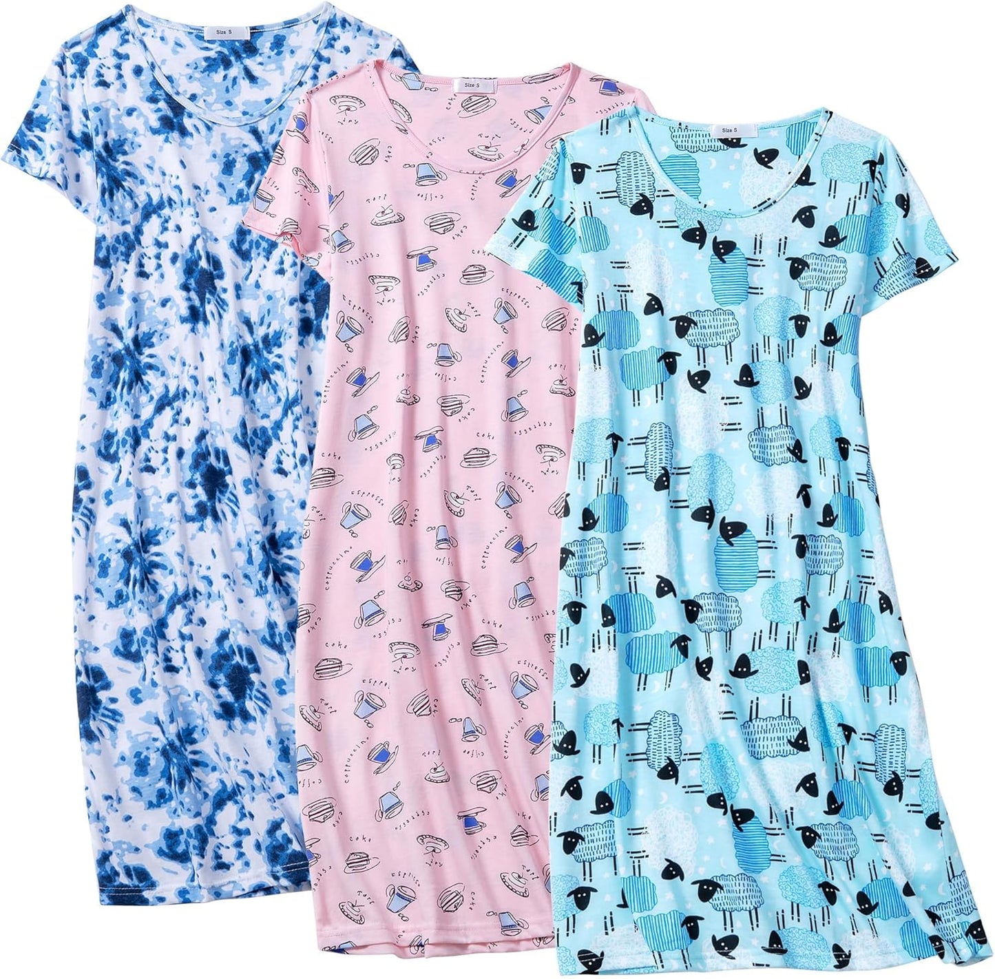 3 Pack Nightgowns for Women Soft Cotton Sleep Shirts Set