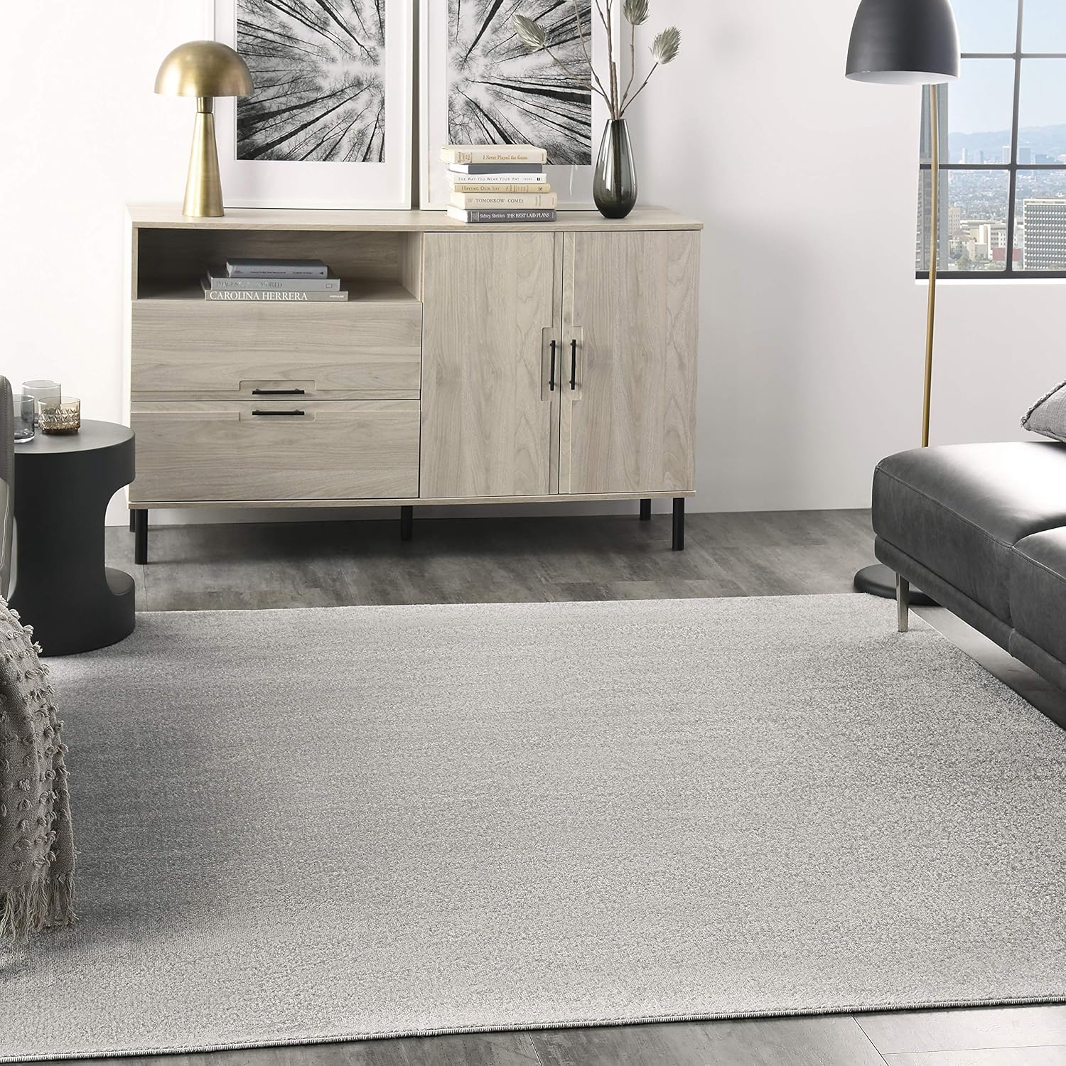 Nourison Home Essentials Solid Contemporary Silver Grey Area Rug