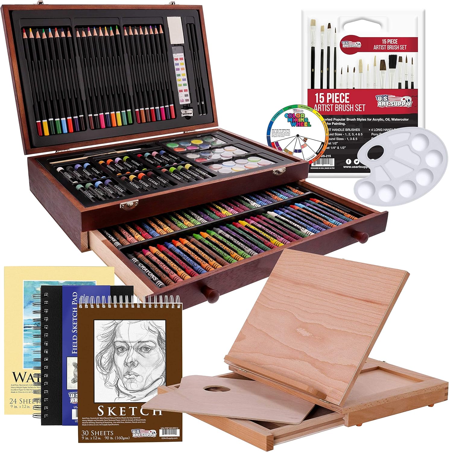 163-Piece Mega Wood Box Artist Kit with Easel and Supplies