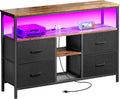 Huuger TV Stand Dresser with Power Outlets and LED Lights - Compact