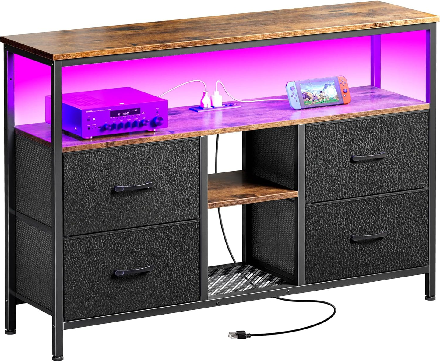 Huuger TV Stand Dresser with LED Lights and Power Outlets