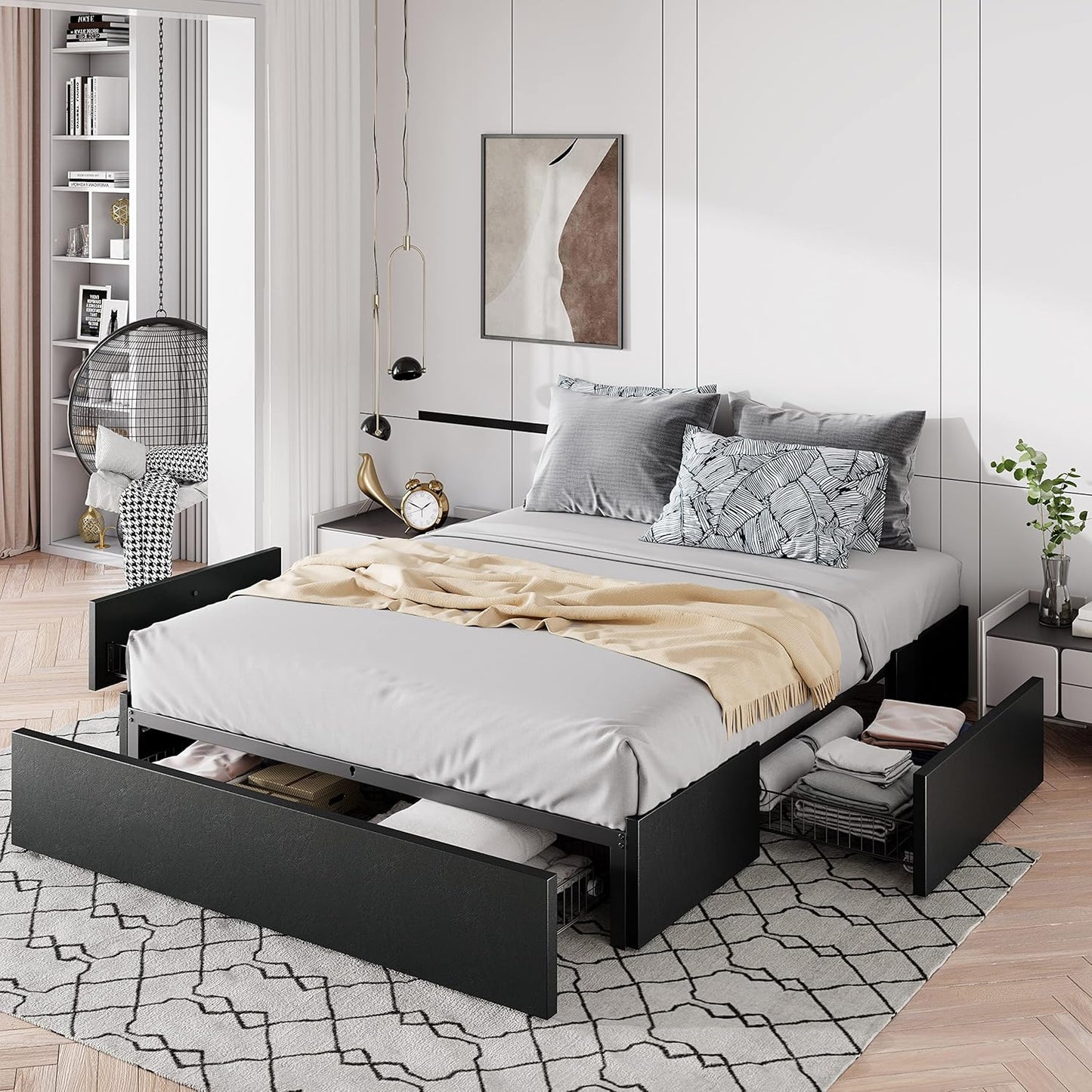 Allewie Full Size Platform Bed Frame with Storage Drawers