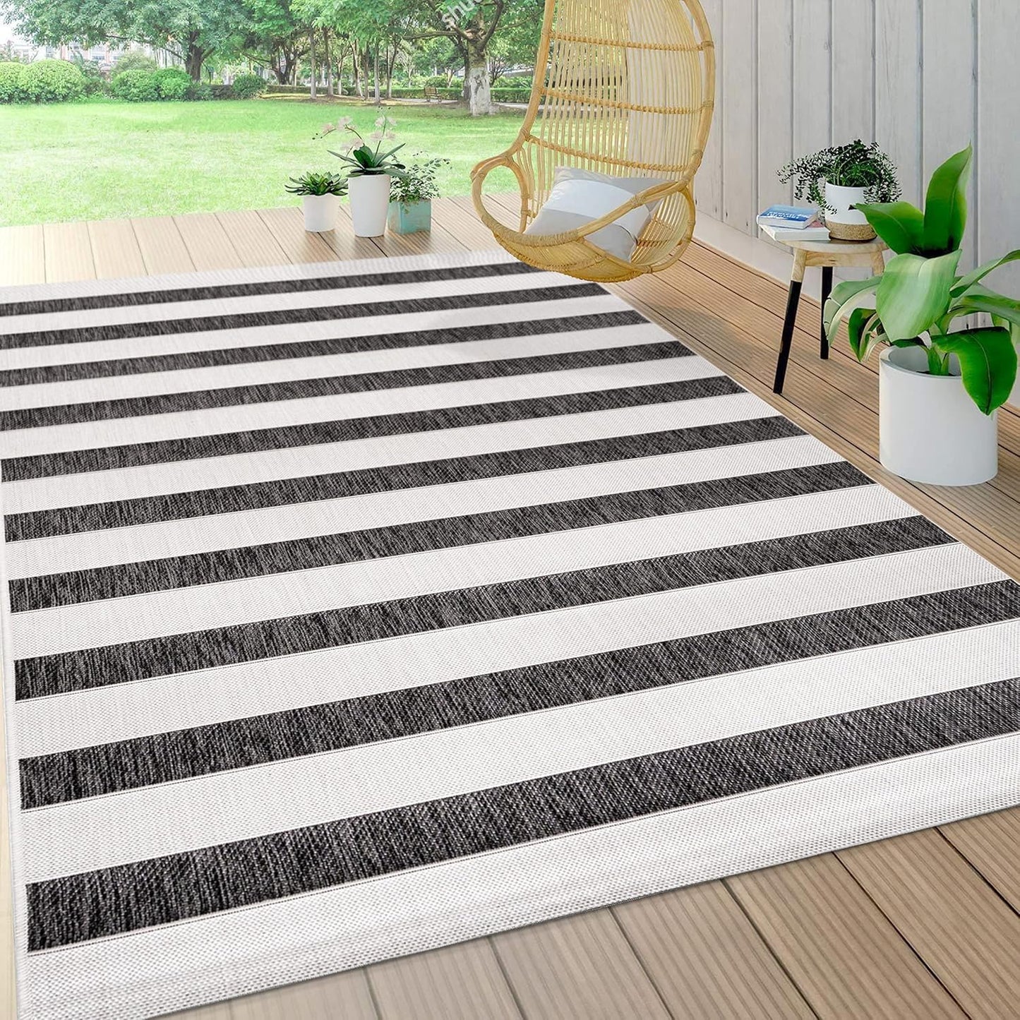 Aveiro Wide Stripe Indoor Outdoor Area Rug for Easy Cleaning