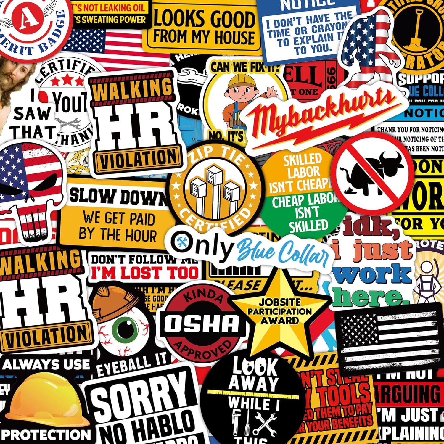 306 PCS Waterproof Hard Hat Sticker Pack - Blue Collar Fun
