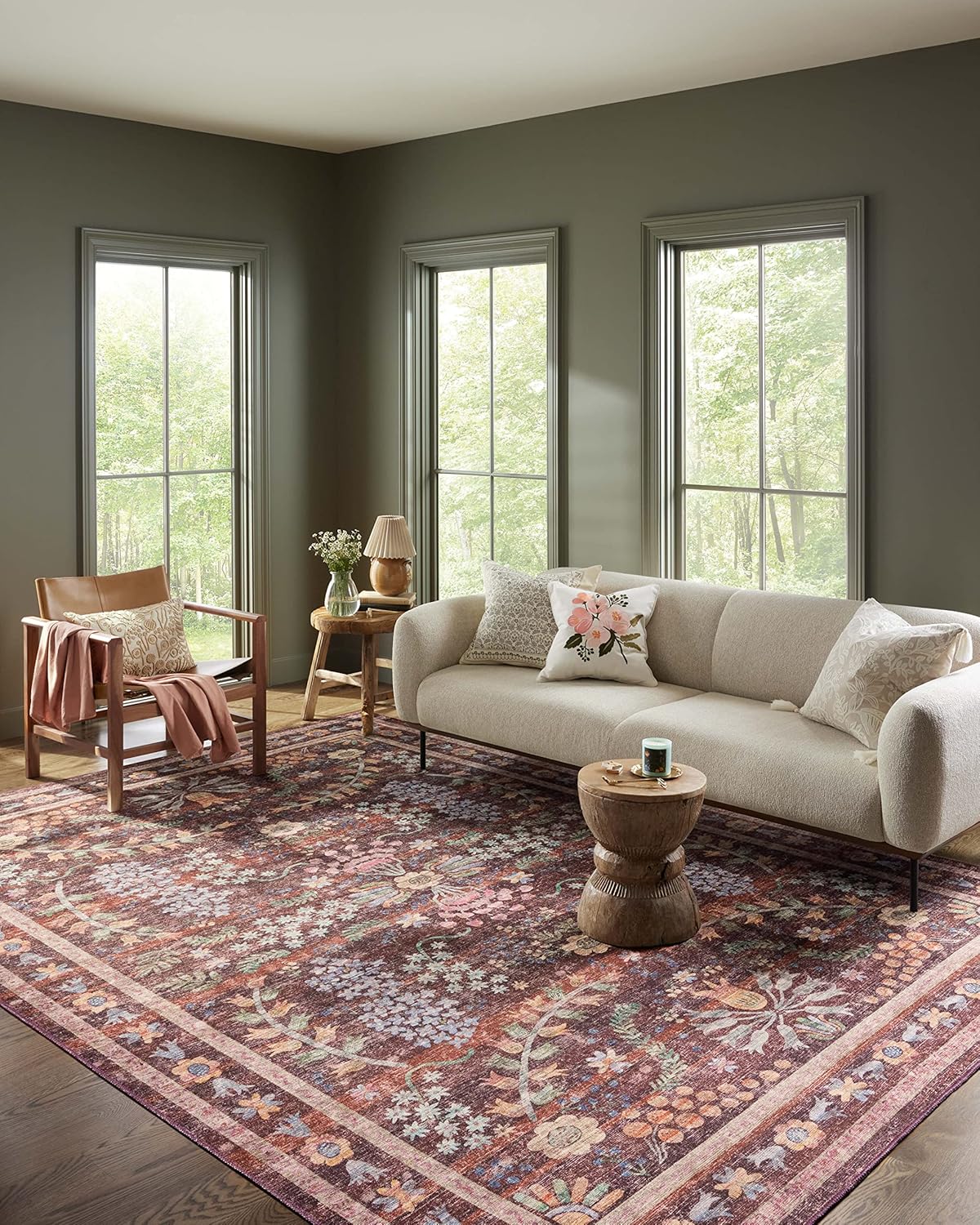 Rifle Paper Co. Maison Collection Red Round Accent Rug 3ft x 3ft