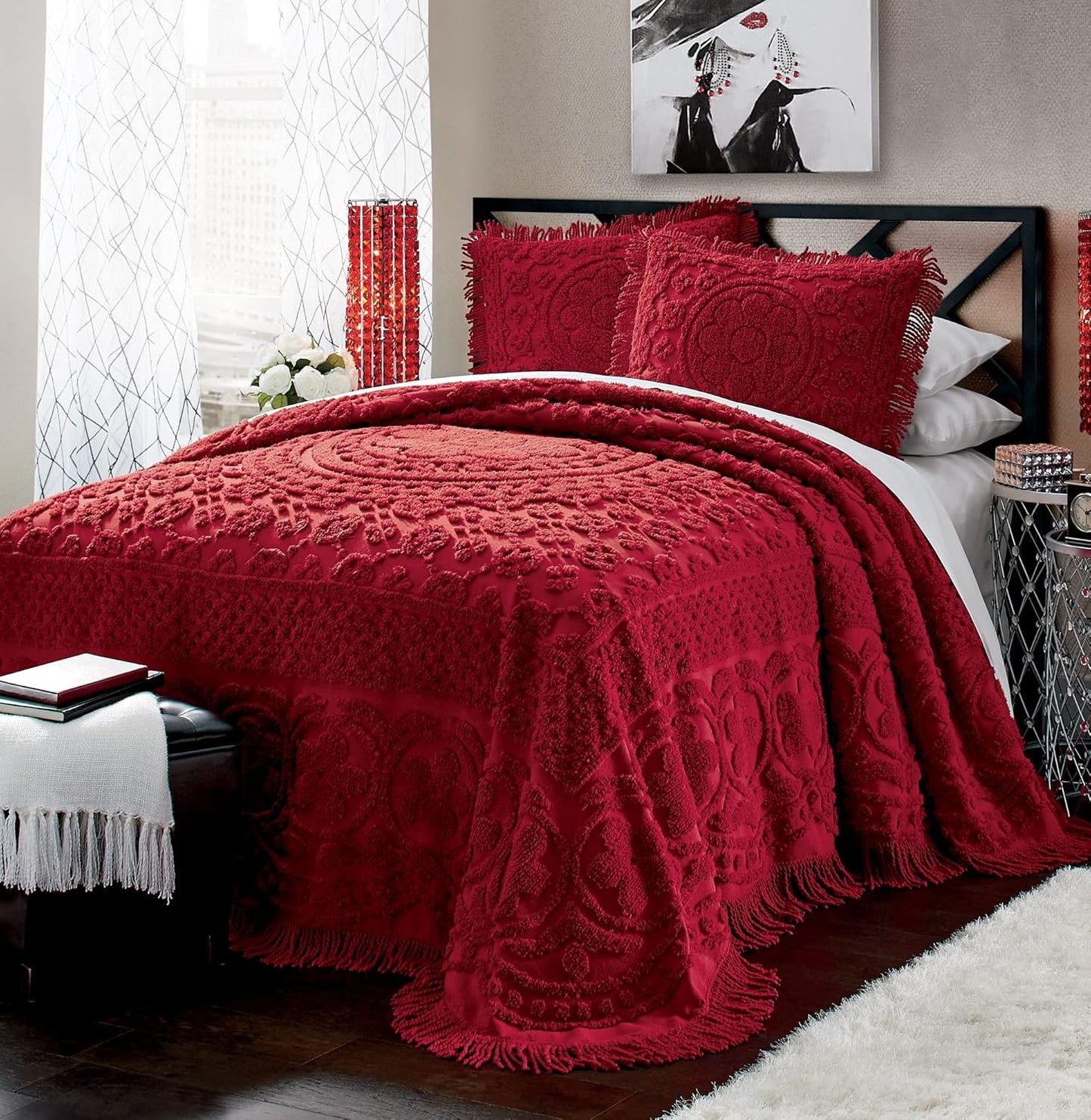 Montgomery Ward Emily Floral Chenille Bedspread for King Beds