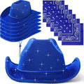 12 Pcs Sparkly Cowboy Hats with Bandanas - Party Set