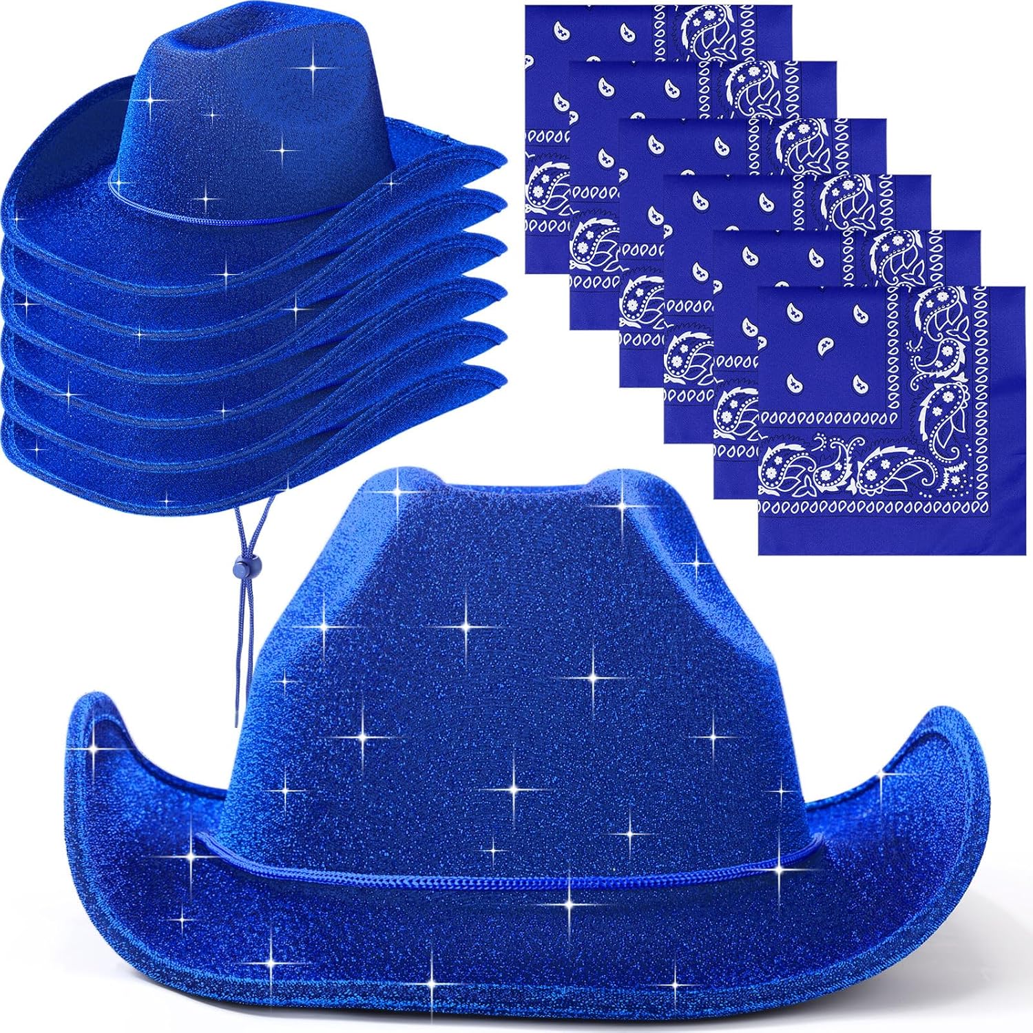 12 Pcs Sparkly Cowboy Hats and Bandanas for Western Parties