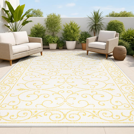 Vintage Filigree Indoor Outdoor Area Rug 9X12 for High Traffic